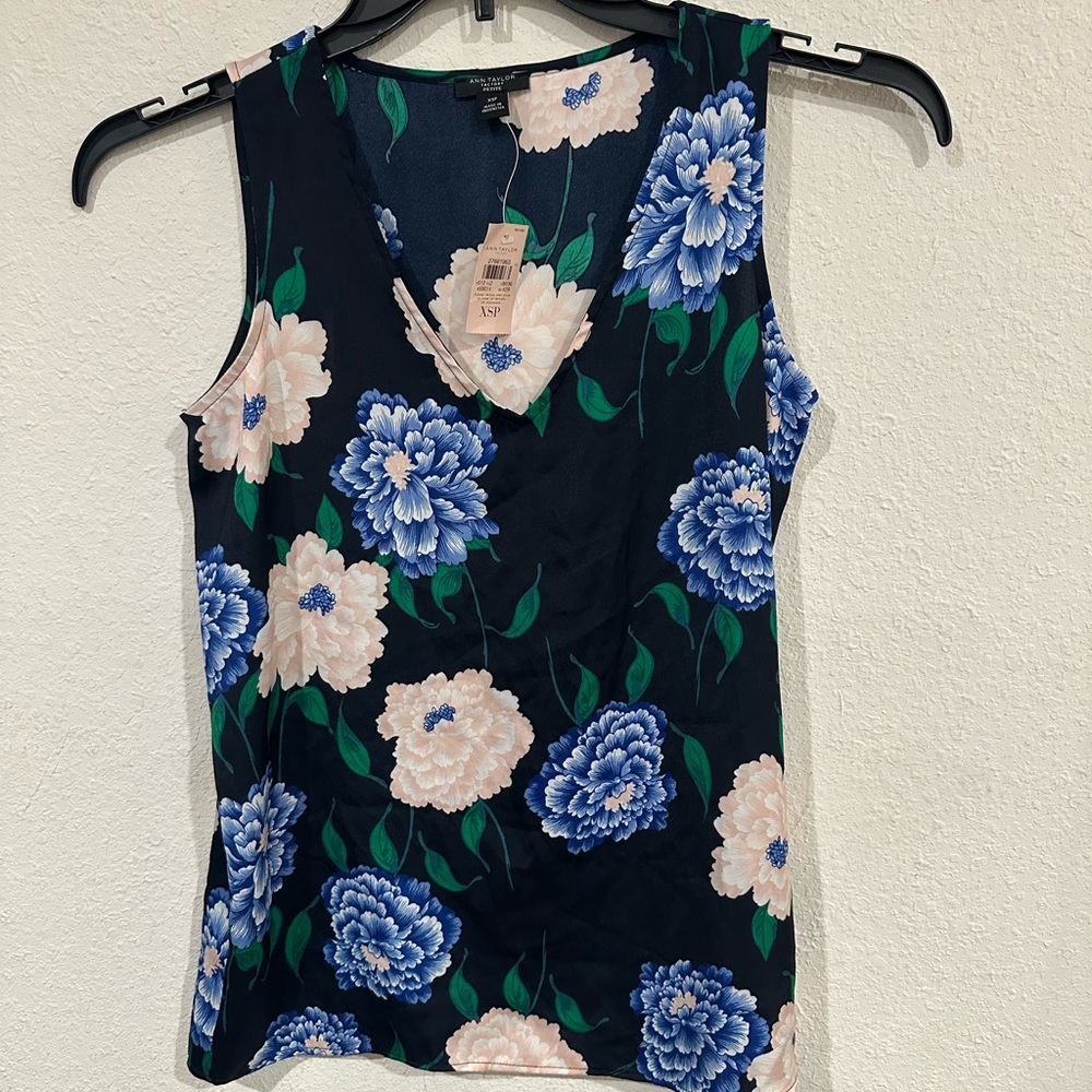 Ann Taylor Black Floral Tank Top
